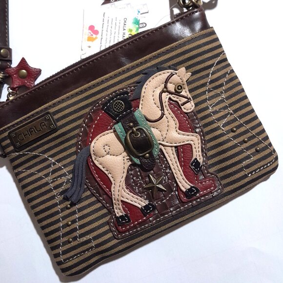 NWT Chala Mini Horse Western Canvas Faux Leather Crossbody Tote Shoulder Bag - Picture 9 of 10